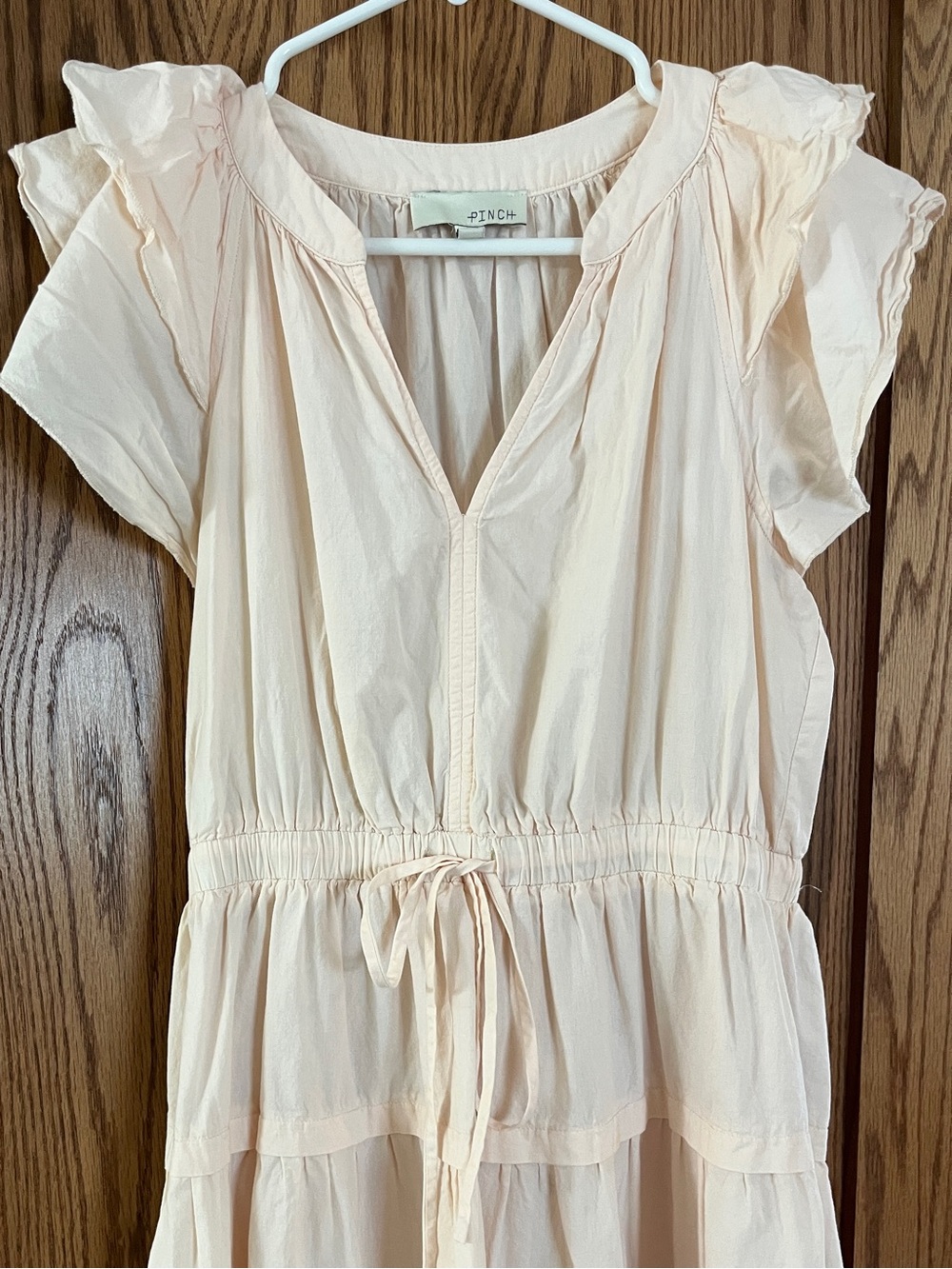 Pinch Pale Cream/ Peach Flutter Sleeve Drawstring Maxi Dress